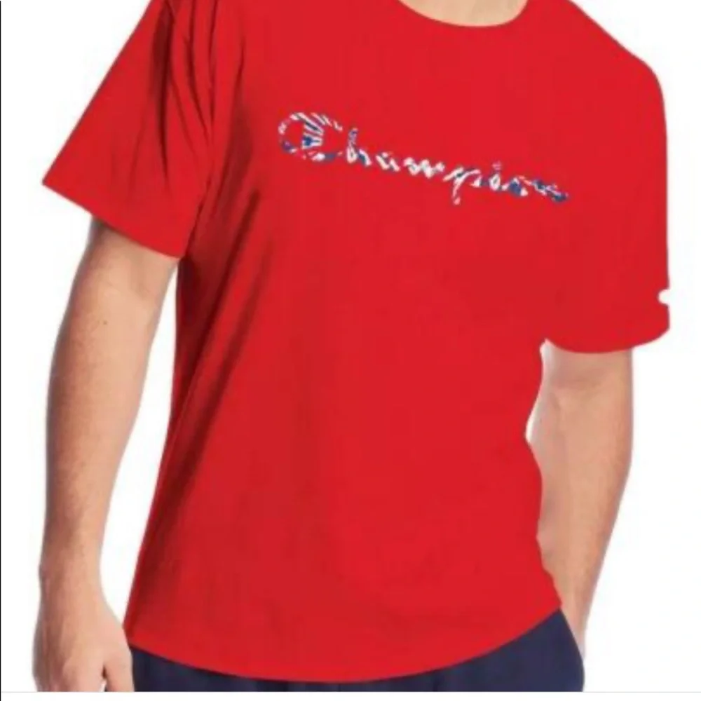 Champion Patriotic Script Logo Tee Red White Blue Tie Dye NWT Medium - Picture 3 of 9